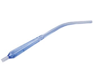 Irrigador oral de plástico translúcido azul com bico fino branco