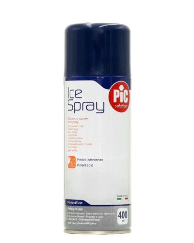 Lata de spray de gelo com tampa azul escura e etiqueta branca