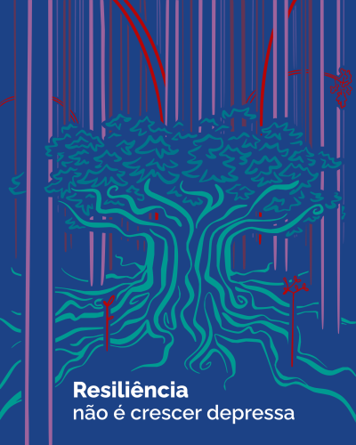 Ilustração digital de árvore estilizada com texto em português sobre resiliência