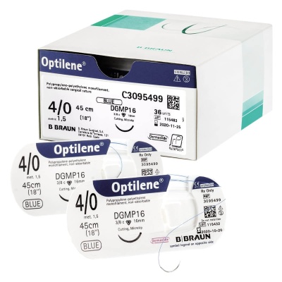 Embalagem e bobinas de fios cirúrgicos Optilene azuis
