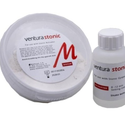 Conjunto de moldagem dentária Ventura Stonic com recipiente de gesso branco e frasco ativador branco