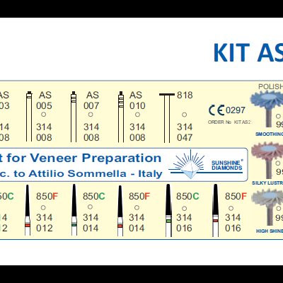 Kit de preparação de facetas dentárias com brocas e pontas rotativas variadas da Sunshine Dental