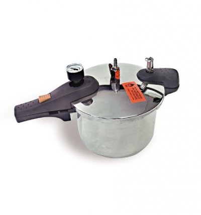 Panela de pressão em aço inoxidável com válvula e manómetro