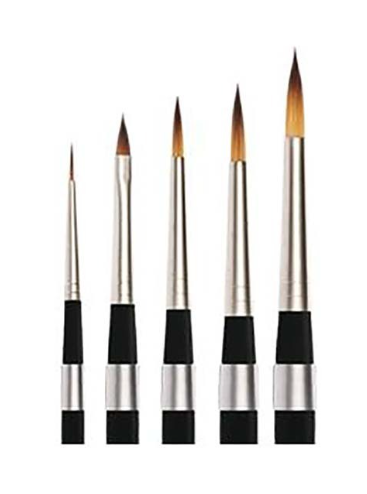 Conjunto de 5 pincéis de pintura com cerdas castanhas e alças pretas e prateadas