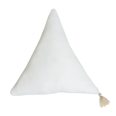 Almofada triangular branca com tassel bege