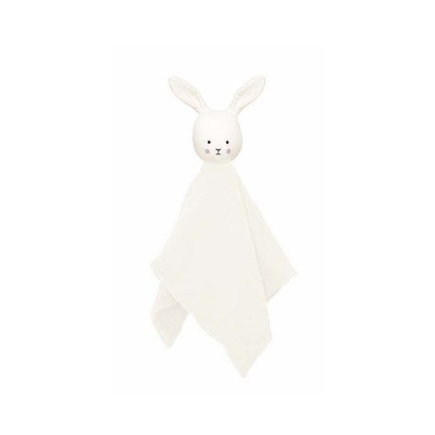 Peluche manta branca com cabeça de coelho e orelhas com padrão