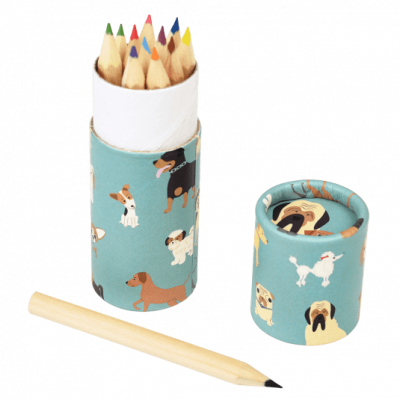 Estojo de lápis de cor com padrão de cães sobre fundo azul