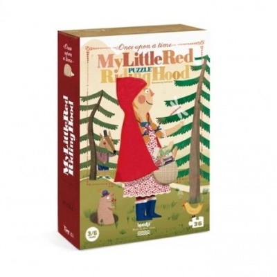 Caixa de puzzle My Little Red Riding Hood com ilustração da personagem e floresta