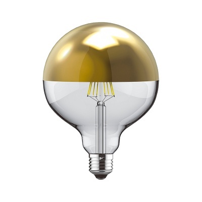Lâmpada LED de globo com topo dourado espelhado e base metálica