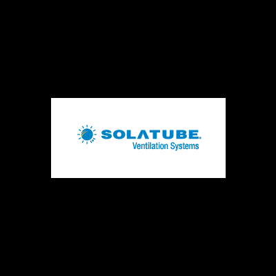 Logotipo azul da Solatube Ventilation Systems com ícone de sol