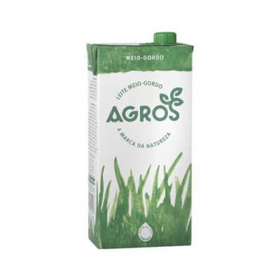 Caixa de leite meio-gordo AGROS com tampa verde e gráficos verdes de relva