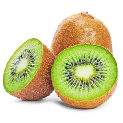 Kiwis naturais com casca castanha e polpa verde cortados ao meio