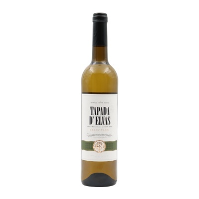Garrafa de vinho branco Tapada d'Elvas com etiqueta branca e tampa preta