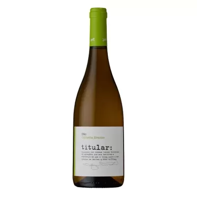 Garrafa de vinho branco titulor Dão colheita Branco com rótulo branco e cápsula verde