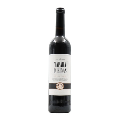Garrafa de vinho tinto TAPADA D'ELVAS com rótulo branco e texto