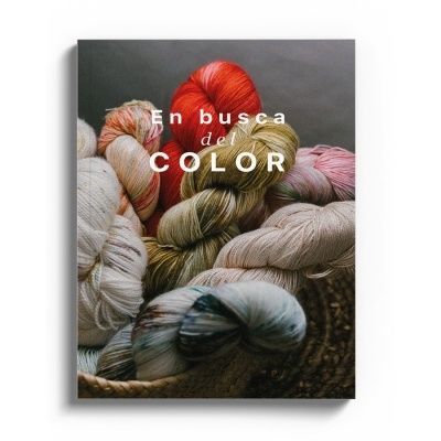 Capa de livro com novelos de lã coloridos e texto 'En busca del COLOR'