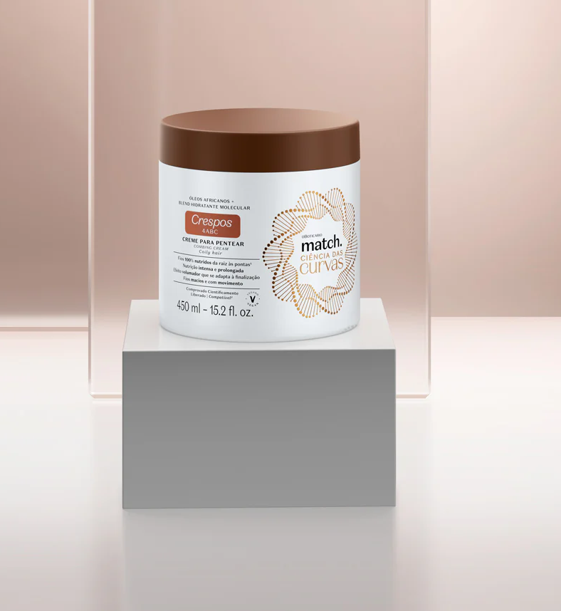 Creme para Pentear Cabelos Crespos Match Ciência das Curvas, 450ml Creme para pentear Crespos 4ABC Oboticario match ciência das curvas 450 ml