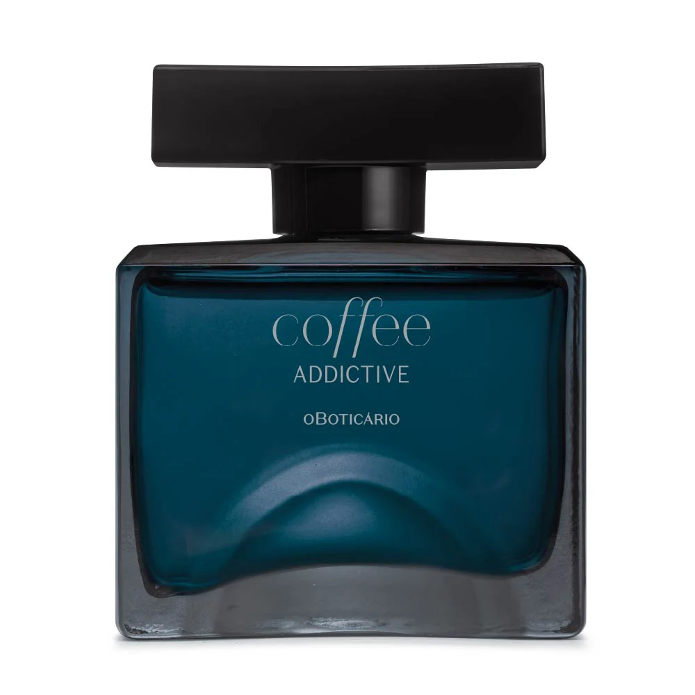 Coffee Man Addictive Eau de Toilette 100ml Frasco de perfume azul escuro com tampa preta e texto branco