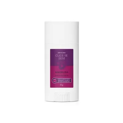 Bastão antiatrito Amoruda do O Boticário com rótulo roxo e rosa