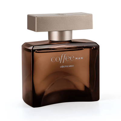 Frasco de perfume coffee man da oBoticario castanho com tampa prateada