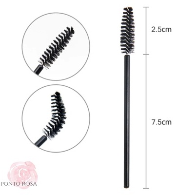 Escova de sobrancelhas/cílios preta com dimensões indicadas em fundo branco