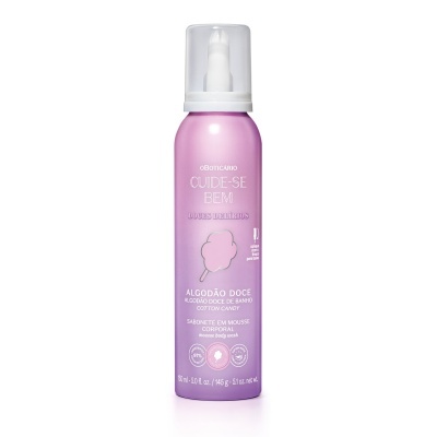 Frasco rosa de sabonete em mousse corporal Algodão Doce oBoticário