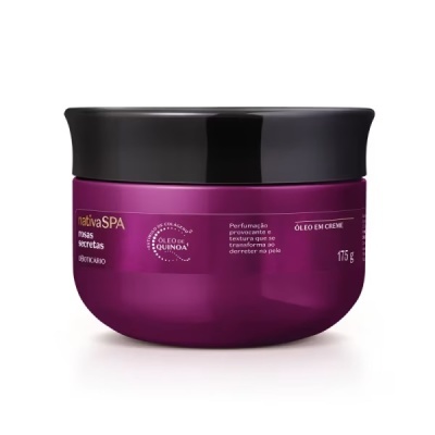 Frasco roxo escuro e tampa preta de creme nativaSPA rosas secretas, 175g
