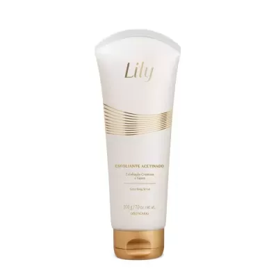 Frasco branco de esfoliante acetinado Lily com tampa dourada