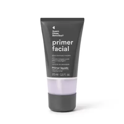 Tubo de primer facial líquido cinzento e lilás da marca Quem Disse, Berenice?
