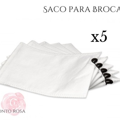 Cinco sacos brancos para broca empilhados com texto 'SACO PARA BROCA x5'