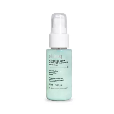 Frasco azul claro de sérum Skina Acordei No Glow com texto em português