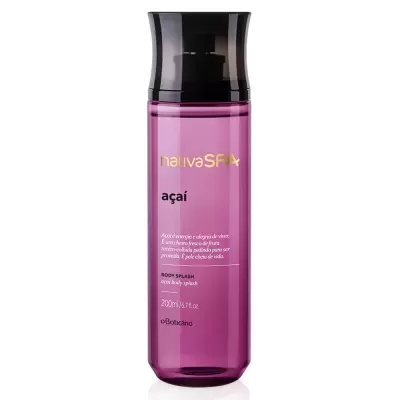 Frasco plástico roxo com tampa preta, creme corporal Nativa SPA açaí 200ml