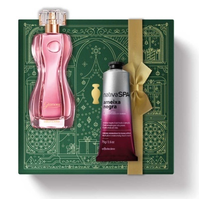 Conjunto de presente com perfume rosa e creme hidratante de ameixa negra