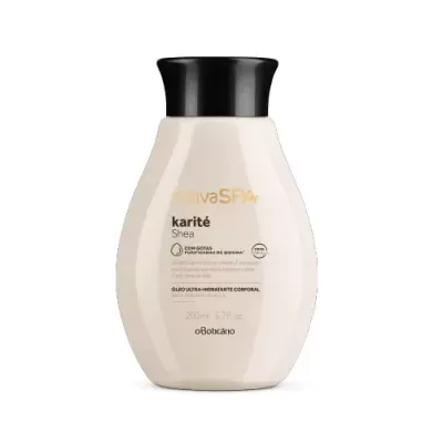 Frasco creme de óleo corporal Nativa SPA Karité Shea com tampa preta
