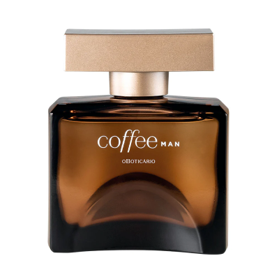Frasco de perfume Coffee Man em vidro castanho com tampa dourada