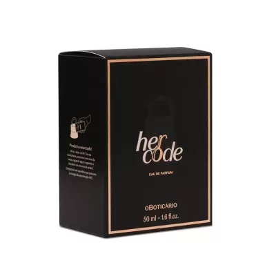Embalagem preta de perfume her code da marca oBOTICÁRIO com 50 ml