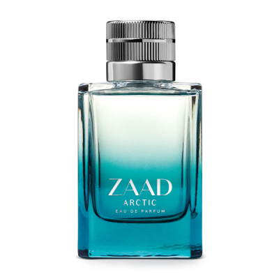 Frasco de perfume ZAAD ARCTIC azul e transparente com tampa prateada
