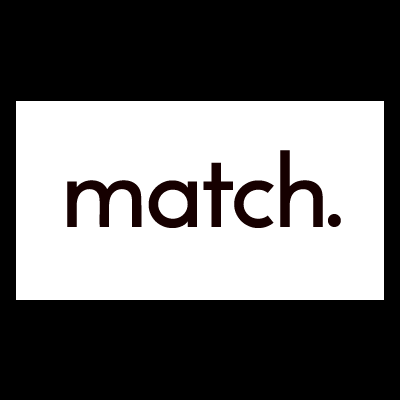 Texto 'match.' em preto sobre fundo branco