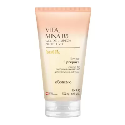 Gel de limpeza vitamina B5 oBoticário em tubo plástico translúcido
