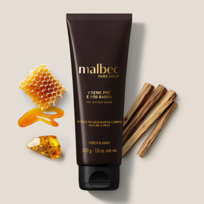 Creme pré e pós barba Malbec Pure Gold com favo de mel e paus de madeira