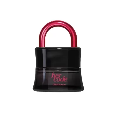 Frasco de perfume em forma de cadeado com arco vermelho