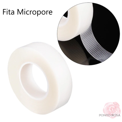 Fita micropore branca com textura e texto 'Fita Micropore'