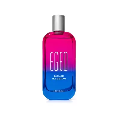 Frasco de perfume EGEO Dolce Illusion em vidro degradê rosa para azul