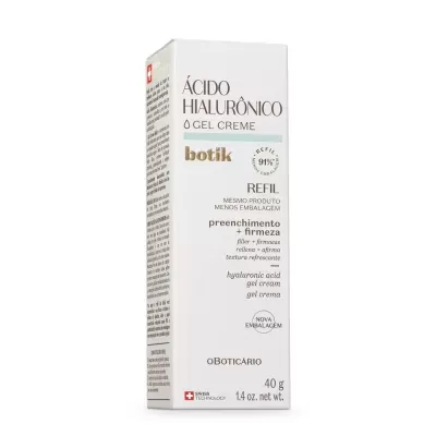 Caixa branca de gel creme de ácido hialurônico refill botik com 40g