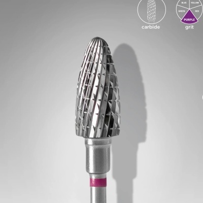 Broca metálica com padrão cruzado e faixa roxa na base