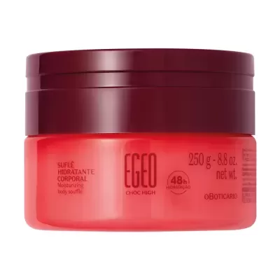 Frasco vermelho e vinho com tampa de suflé hidratante corporal Ego Choc High