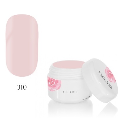 Pote de gel cor rosa chá claro com tampa branca e número 310