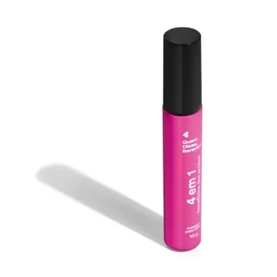 Máscara para cílios rosa com tampa preta e texto branco