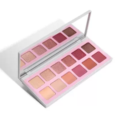Paleta de sombras para olhos com 12 cores neutras e rosa e espelho