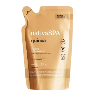 Embalagem bege de refil de loção corporal Nativa SPA quinoa 400 ml